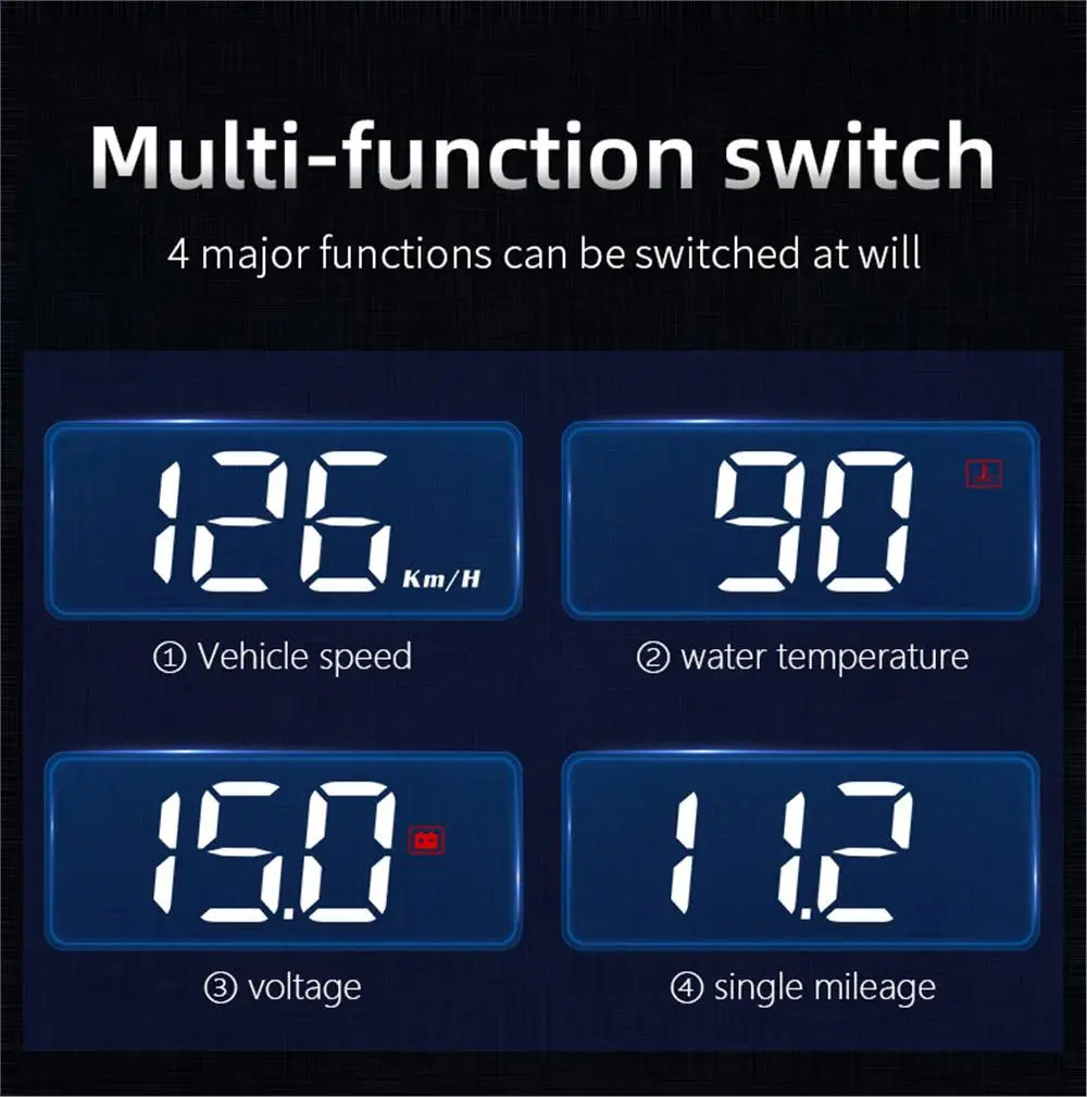 M3 OBD2 Head-Up Display KMH/MPH Speedometer Windshield Projector HUD Car Accessories with Water Temperature Voltage for Car