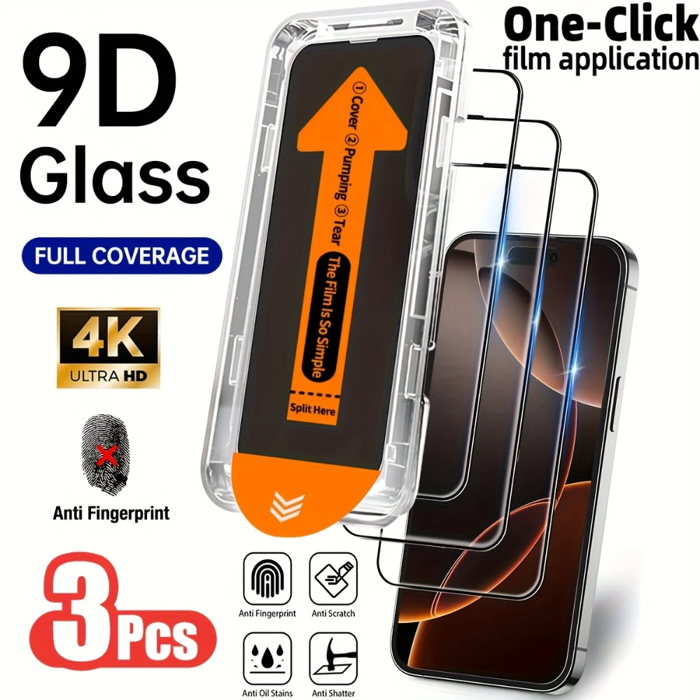 NNBILI 3 Stück HD-Displayschutzfolie aus klarem gehärtetem Glas mit Installationssatz, automatisches Ausrichtungsset für iPhone 17 16 15 14 13 12 11 Pro Max