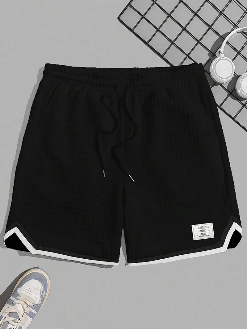 Herren Bubble-Waffel-Karo-Shorts, entspannte Passform, Kordelzug in der Taille, Kontrastbesatz, sommerliche Freizeitkleidung, sportliche Streetwear mit Taschen – Detail 16