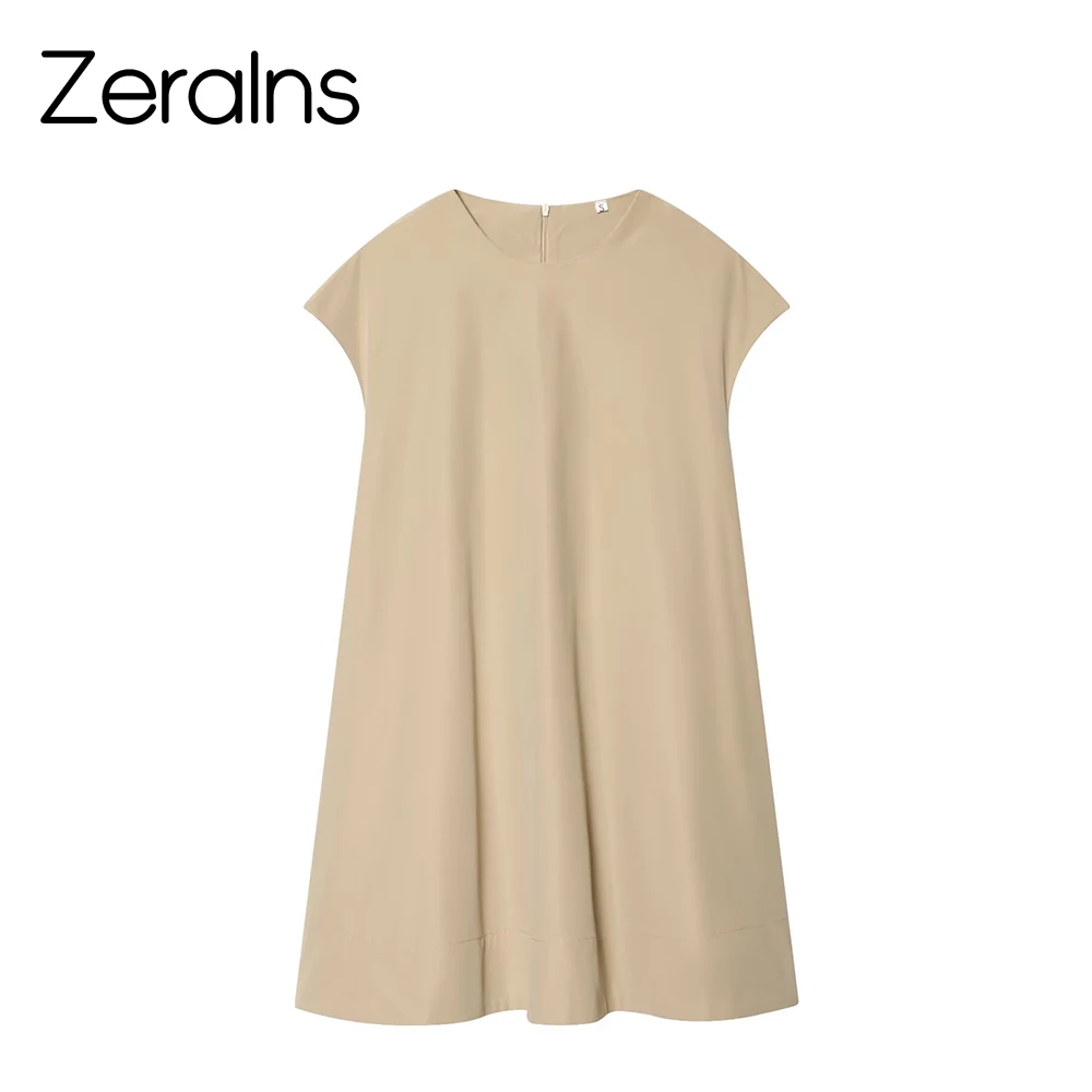 ZERAINS Sommerkleid für Damen mit unsichtbarer Seitennahttasche, kurzen Ärmeln, Rundhalsausschnitt und A-Linien-Saum