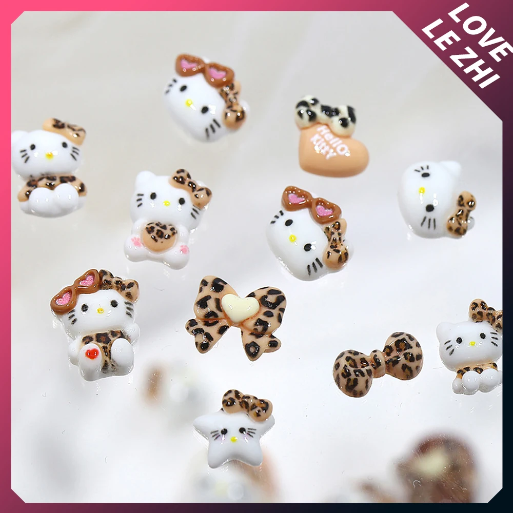 20Pcs Mixed Kawaii Leopard Print Hello Kittys Nail Art Decor Large Bow Sunglasses Heart Resin Nail Art Charms Accessories Gifts - Image 6