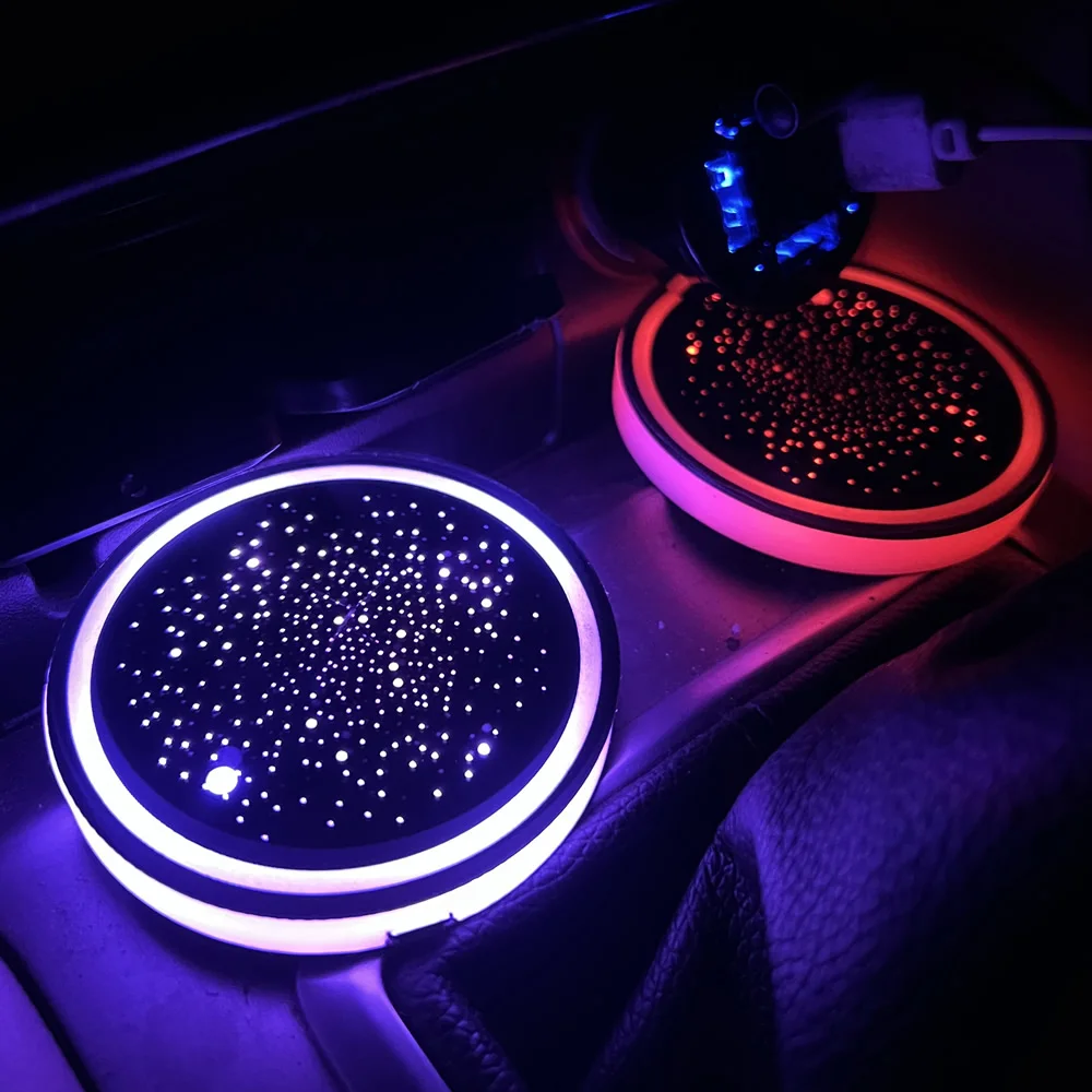 Car LED Atmosphere Light Styling 7 Colors Auto Luminous Water Cup Pad Bottle Coaster Pad Mats Auto Interior Decoration Light USB