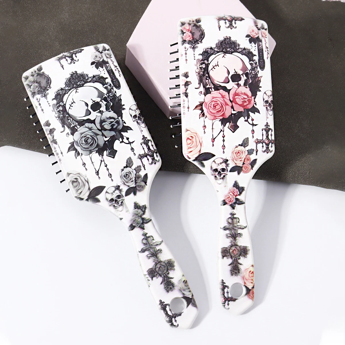 

Щетка для волос с черепом и цветочным узором, антистатическая щетка для волос, прочная ручка из АБС-пластика, подарок, специально для париков из натуральных волос