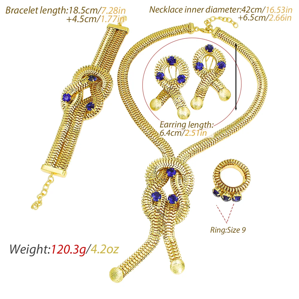 GZJPEI 2026 New 4 Pcs Jewelry Set Blue Zircon Exquisite Snake Chain Design For Women Dubai Nigerian Bridal Wedding Party Gifts