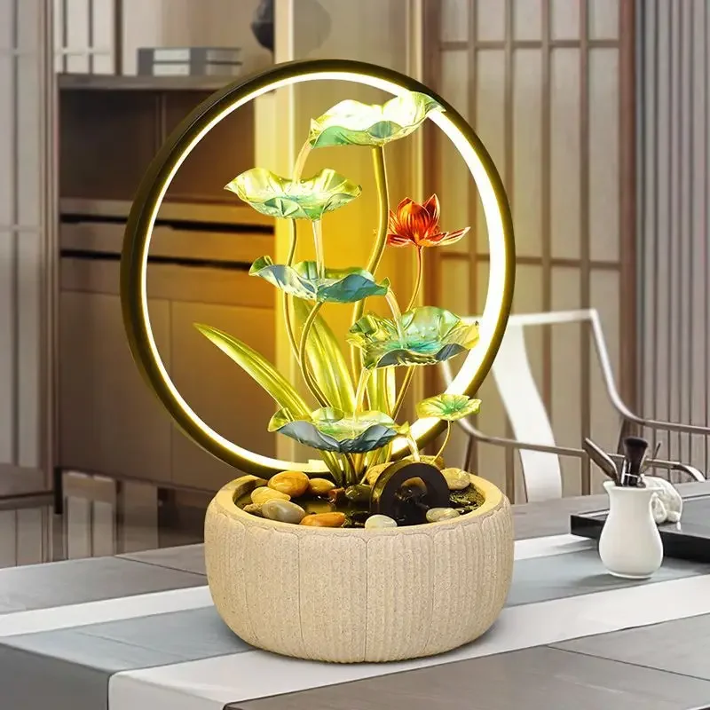 

Simple and elegant flowing water circulation water landscaping lotus leaf landscaping desktop ornaments living room entrance