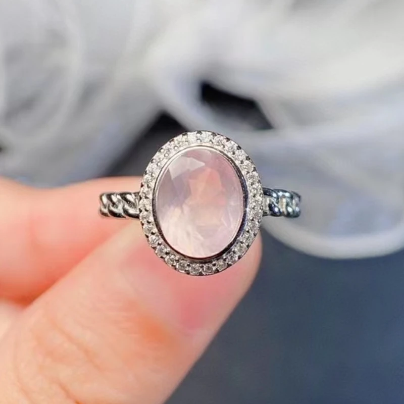 100% Natural Rose Quartz Ring 7mm*9mm Faceted Rose Quartz Silver Ring 925 Silver Gemstone Jewelry with Gold Plating