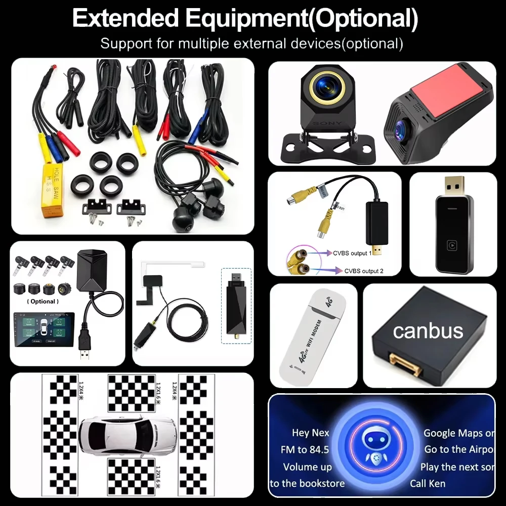 Android 16 FOR DAB+ DVR TPMS CARPLAY OBD SONY 360 Cameras For Autoradio Lettore DVD  TPMS External/Internal CANBUS（Optional)