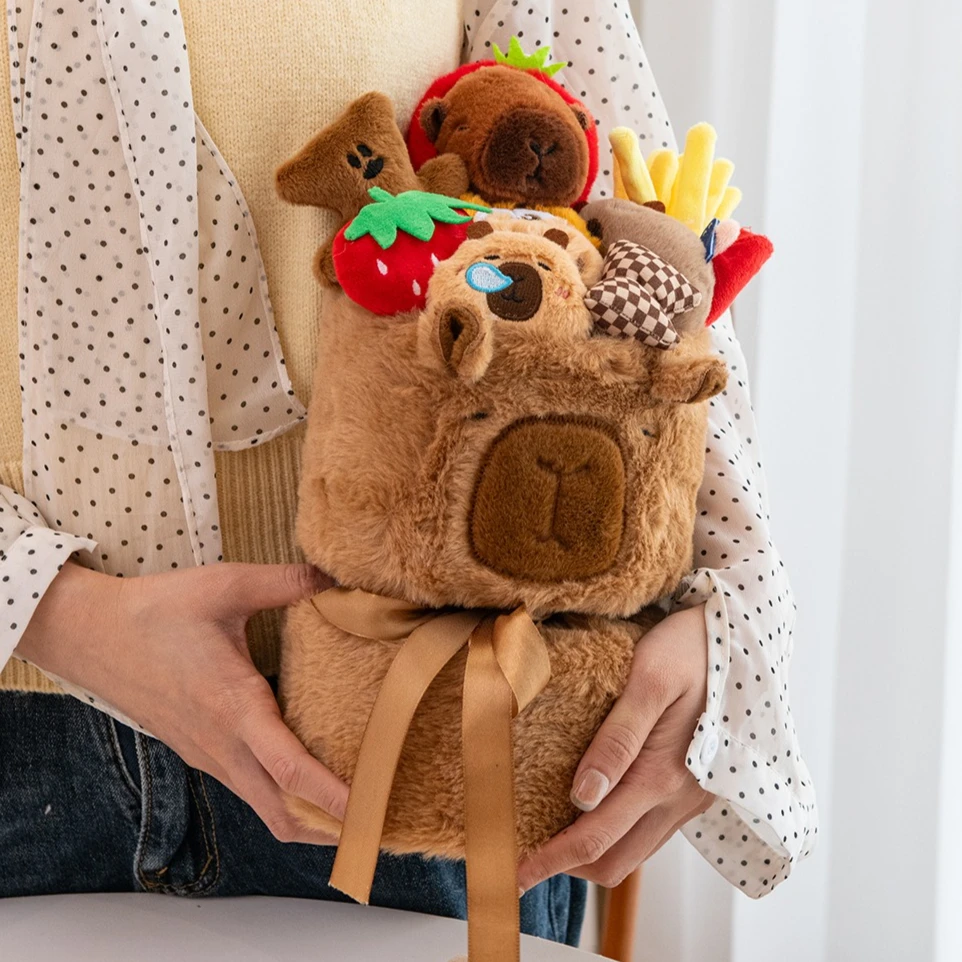 Capybara-Plüschstrauß, süßes Stofftier, Eimer, Umarmung, Geschenk für Geburtstag, Urlaub, Raumdekoration, romantisches Überraschungsgeschenk