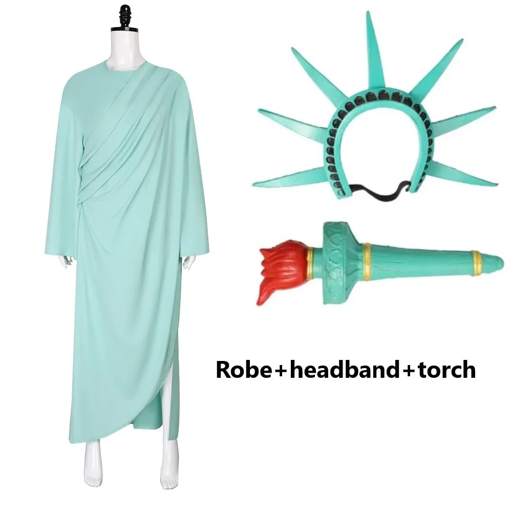 Statue of Liberty Cosplay Adult Lady Liberty Costume Green Women Patriotic  Collection Halloween Party Fancy Dress Headwear suit - AliExpress 200000532
