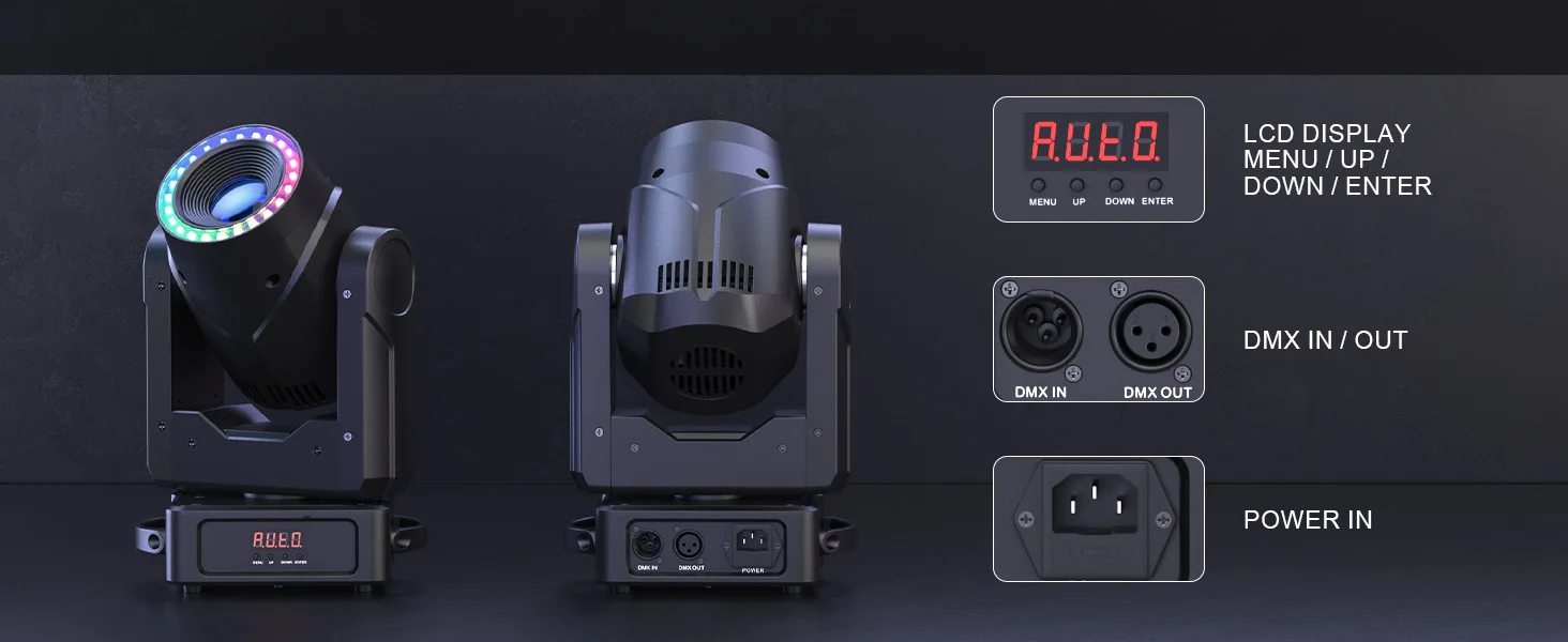 Yiflamefly 150W LED Moving Head DJ-Licht 7 Farben+7 Gobos+3 Prismen RGBW DMX Bühnenlicht für Bar, Disco, Hochzeit, Party, Konzertbeleuchtung – Detail 4
