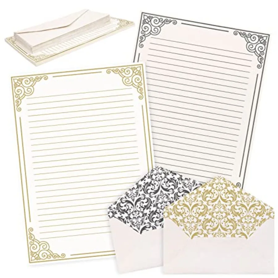 

60 листов винтажной канцелярской бумаги с 30 самоклеящимися конвертами, бумага для писем с золотой и черной окантовкой, двусторонняя бумага для письма