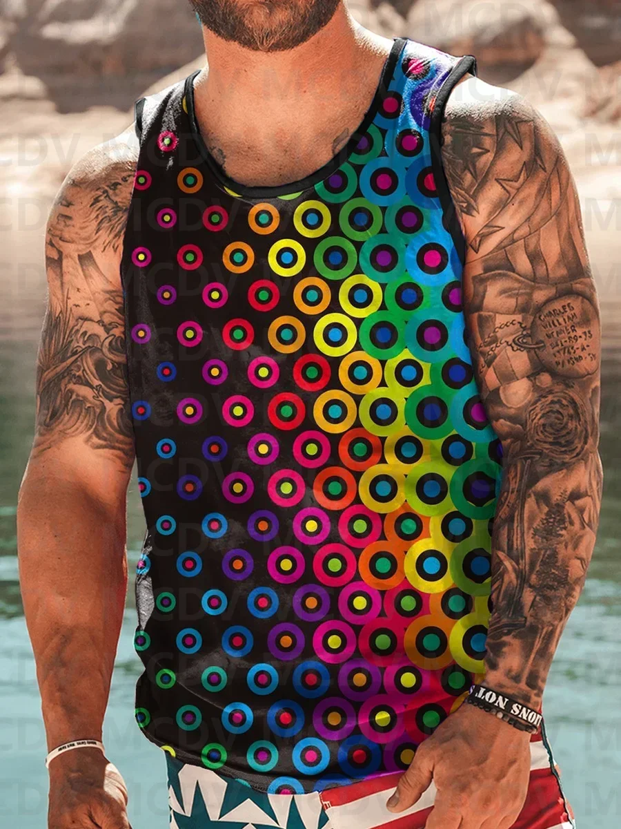 Wavy Sakura Print Crew Neck Tank Top 3D Printed Tank Tops Men Summer Tops