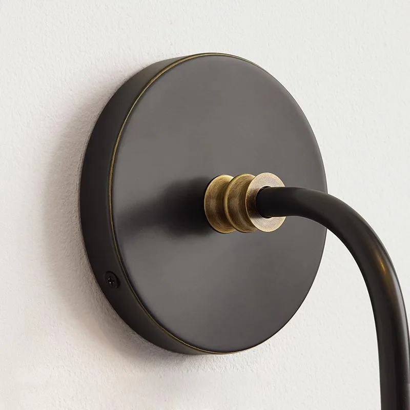 Retro All Copper Long Rod Bedrooms Bedside Wall Lamp Fabric Living Room Background Corridor Decorative Lights