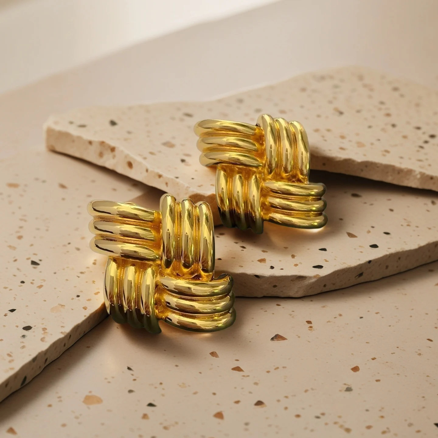 Yuri Ailey Vintage Multi-Layer Twisted Woven Square Stud Earrings Gold  Luxury Statement Ear JewelryAccessory Gift For Women