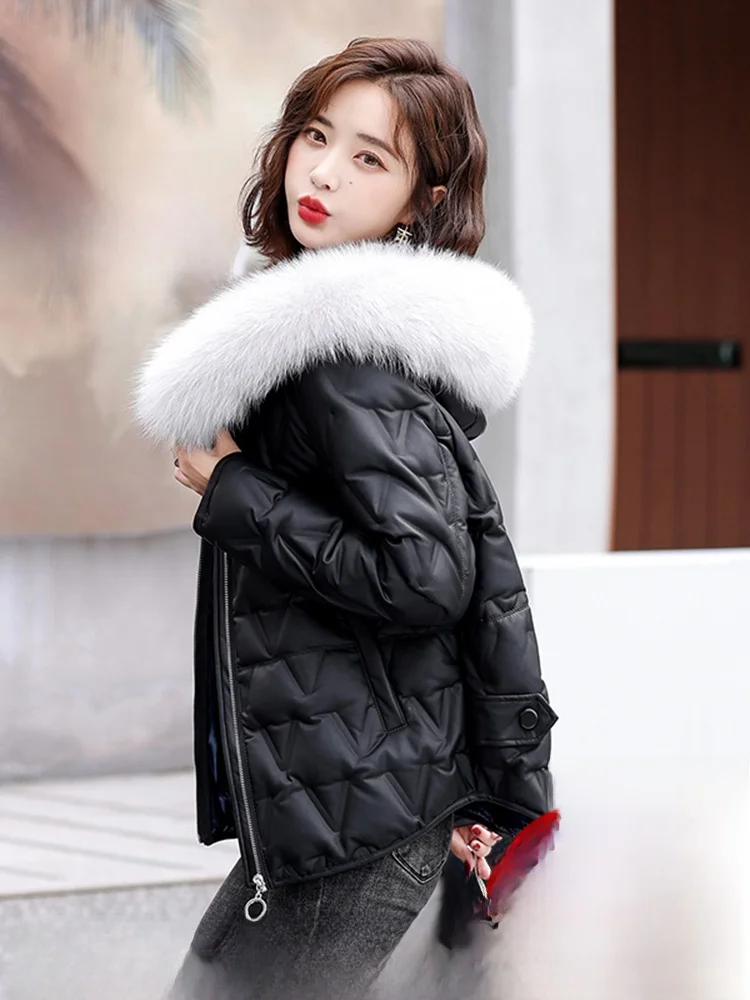 

Женская короткая куртка из натуральной овчины Ning с наполнителем из белого пуха, теплая, ветрозащитная, для повседневной носки