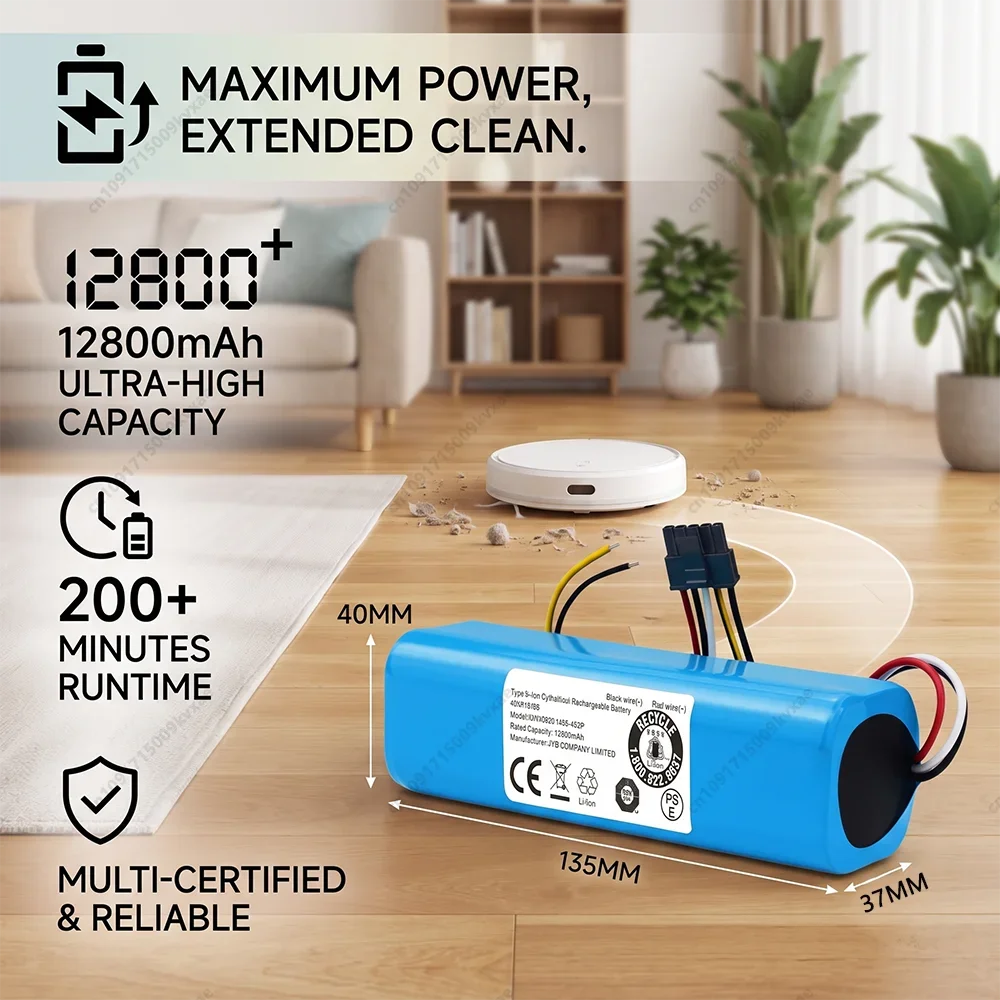 Ersatzakku für Roboterstaubsauger Conga 4090 4490 4590 4690 14,4V 9800mAh Wiederaufladbarer Li-Ionen-BMS-Zellen-Pack