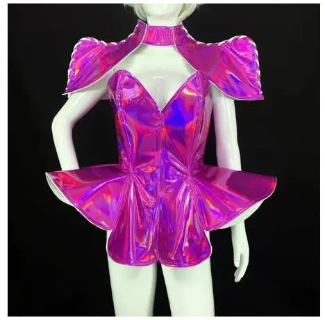 

Sexy Nightclub Bar DJ Women Singer Stage Wear Clubwear Rose Red Laser Glitter Sequins Mini Dress Dancer Performance Costume