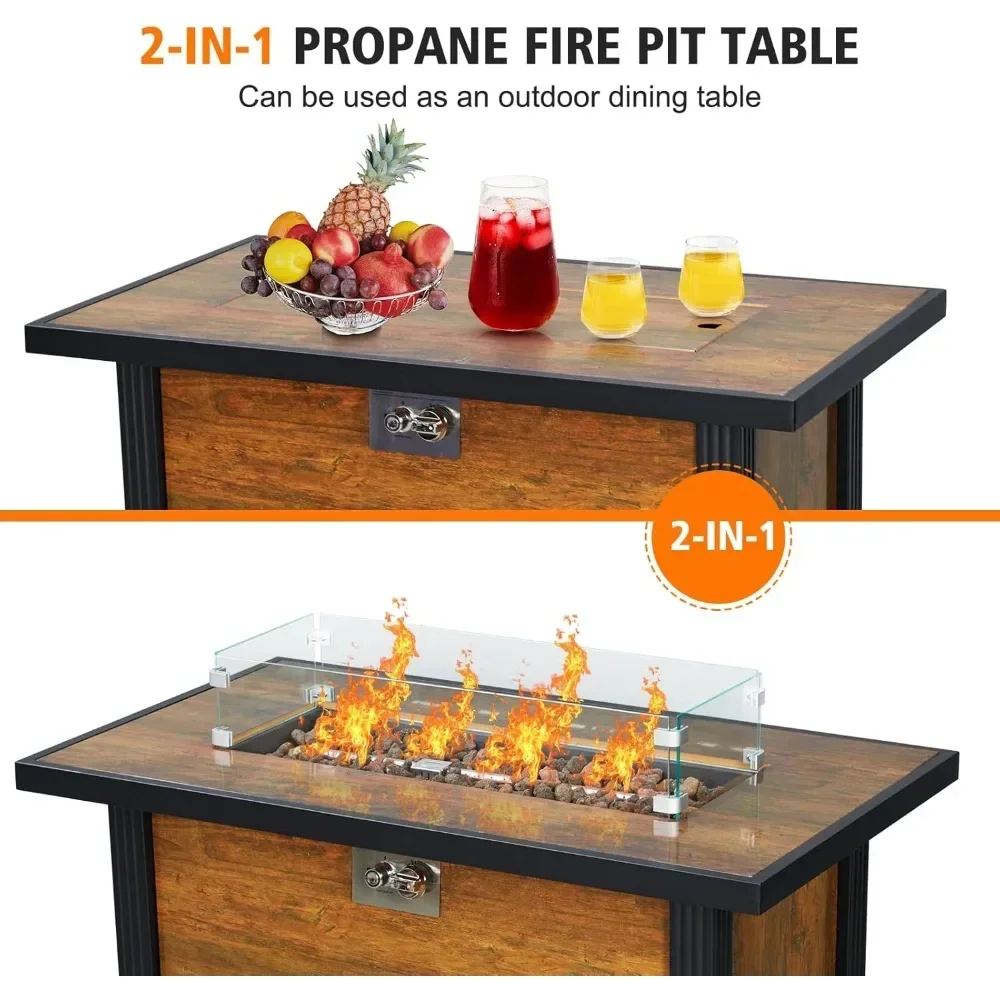 Fire Pits,44 inch gas fire pit square table, 50000 BTU propane fire table, with tempered glass wind glass,Fire Pits.