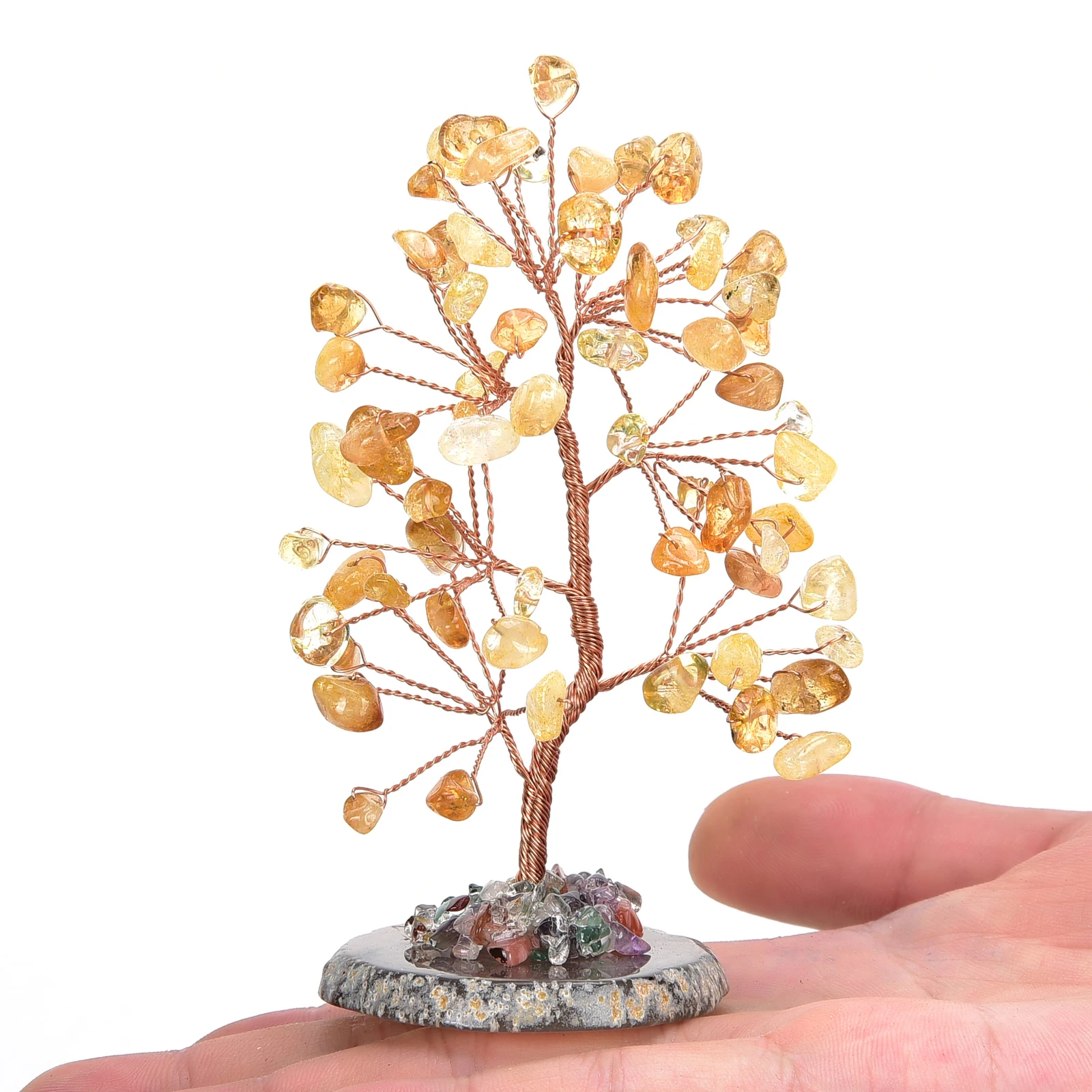 Lucky Crystal Tree Random Stone Base Natural Topaz Money Tree for Positive Energy Crystal Tree Home Office Decoration