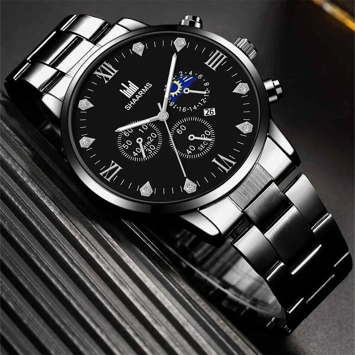 3pcs Bracelet Watch Men Casual Stainless Steel Strap Watch Simple Round Dial Business Quartz Wristwatch Orologi Di Lusso Leggeri