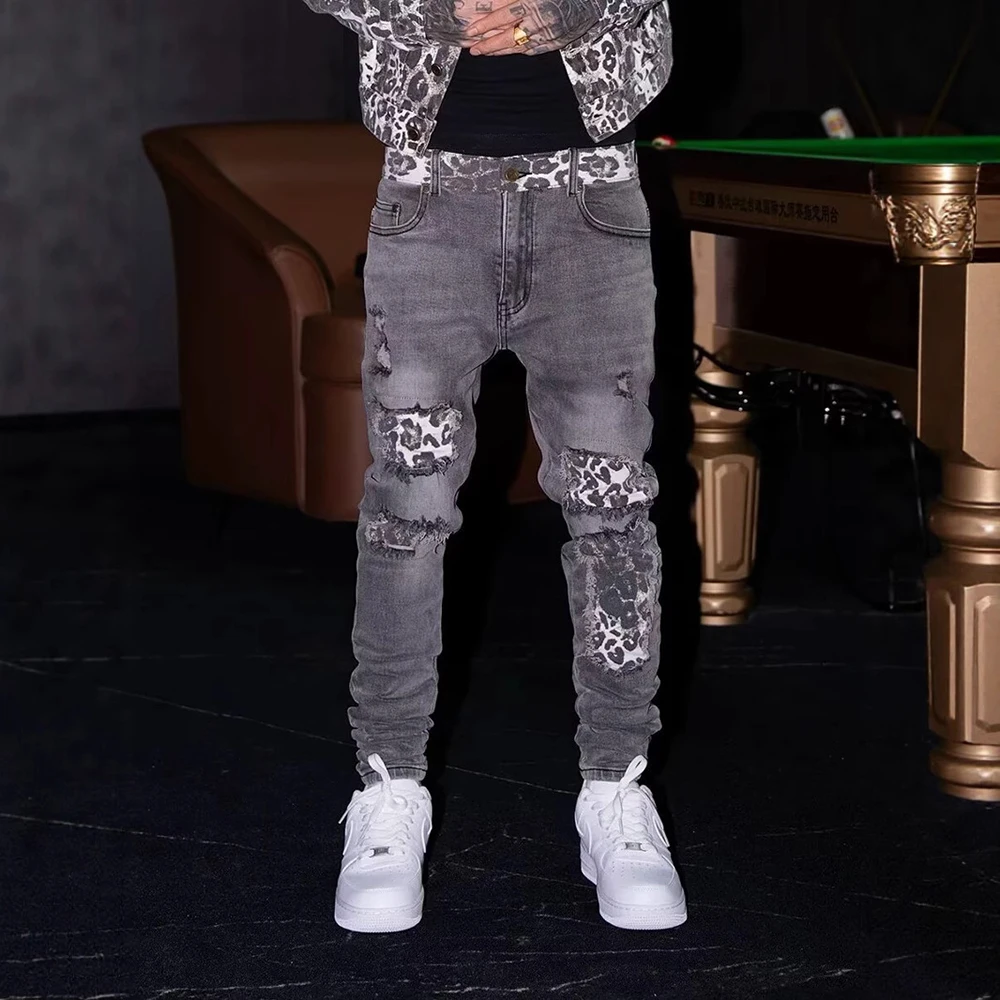 

Mens Jeans Slim Fit Ripped Patch Casual Pants Streetwear Fashion Youth Campus Hip Hop Straight Pants Men'S Clothing 2025 New