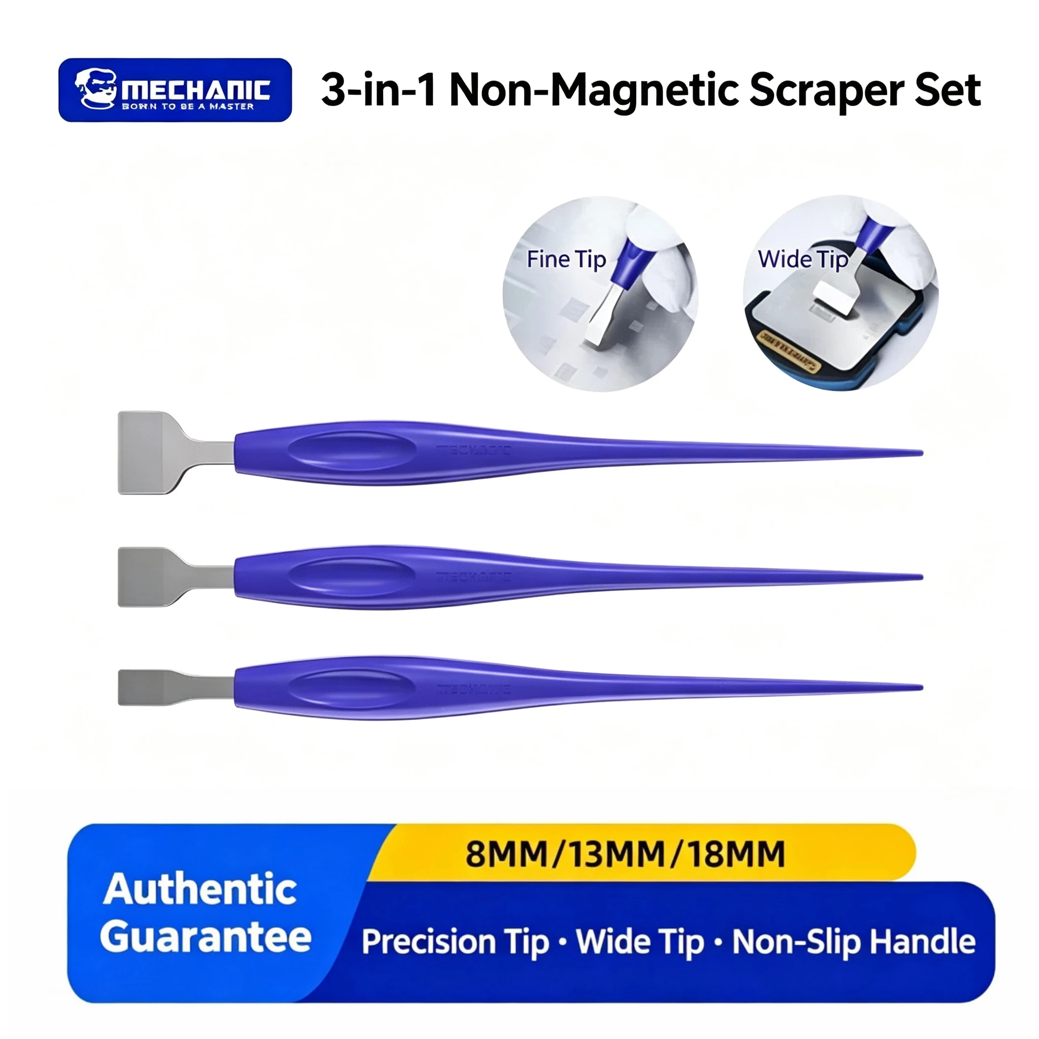 MECHANIC TS3 3 in 1 Non-magnetic Tin Scraper for Mobile Phone Maintenance Non-slip Handle Precise Tin Scraping Tools Set