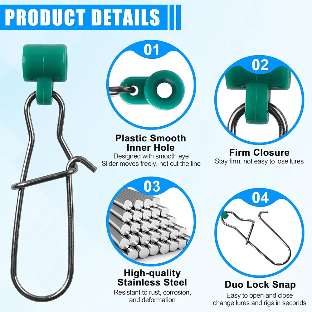 16 Stück Angelschnur Sinker Slides Heavy Duty Sinker Slider Wirbel mit Duo Lock Hooked Snaps Salzwasser Sinker Gewichte Anschluss – Detail 3