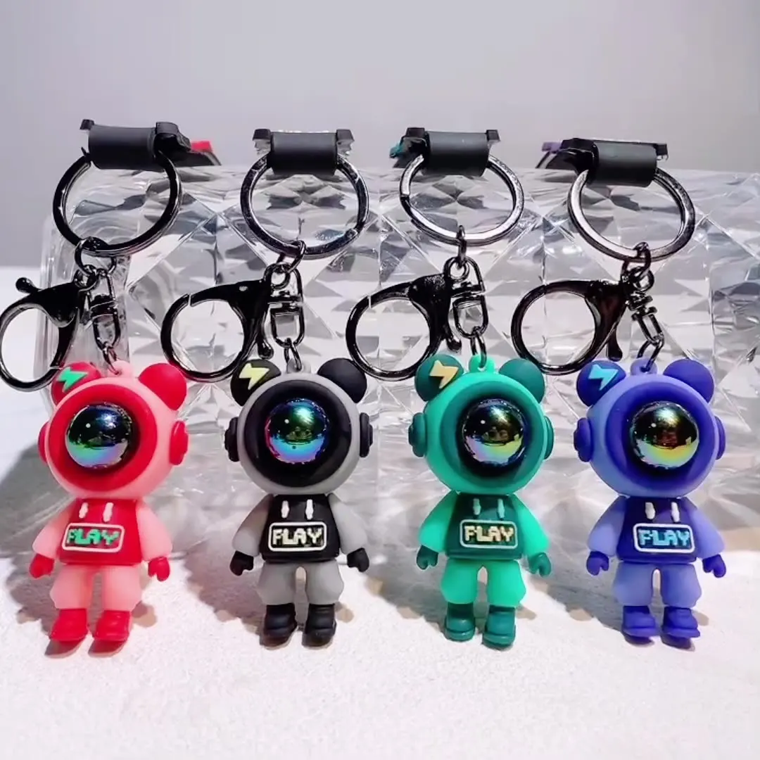 Creative Cartoon Lightning Bear Keychain Cute Astronaut Bear Doll Keyring Bag Pendant Couple Car Keyholder Bag Charm Accessories