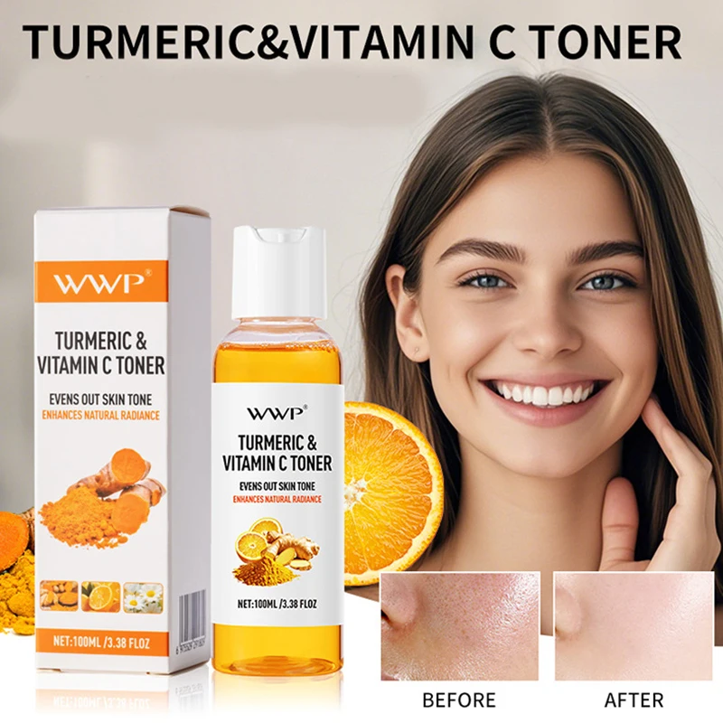 Toner au curcuma et à la vitamine C, antioxydant au curcuma, rafraîchissant et hydratant, éclaircit le teint, reconstitue l'eau et le raffermissement