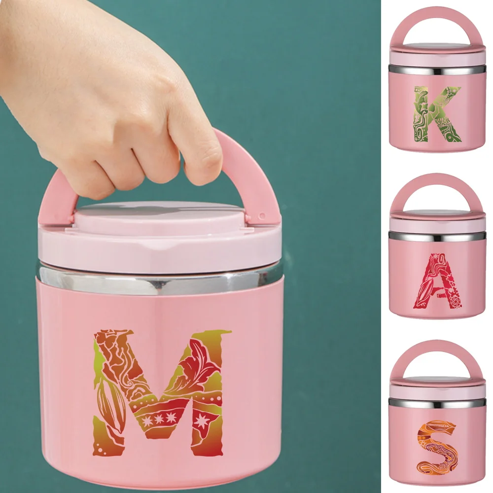 New engrave image Letter Pattern Insulated Bento Box Children Student Office Worker Lunch Container Soup Cup Picnic Thermal Jar
