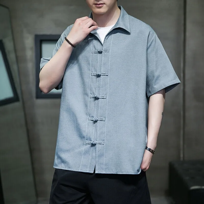 

Summer Shirts Men's Chinese Style Retro Traditional Cotton Linen Breathable Tang Suit Shirts Mens Kung Fu Tai Chi Casual Blouses