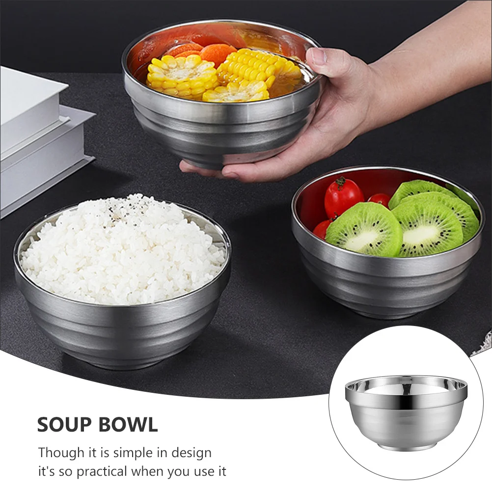 2 Pcs Stainless Steel Bowl Utensils for Kitchen Porcelain Dishes Food Dinner Bowls Ramen Household Large Popcorn