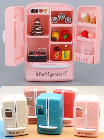 Cute Simulation Microfilm Furniture Double Door Refrigerator 1:12 Dollhouse Kitchen Model Decorations For Girl Birthday Gifts