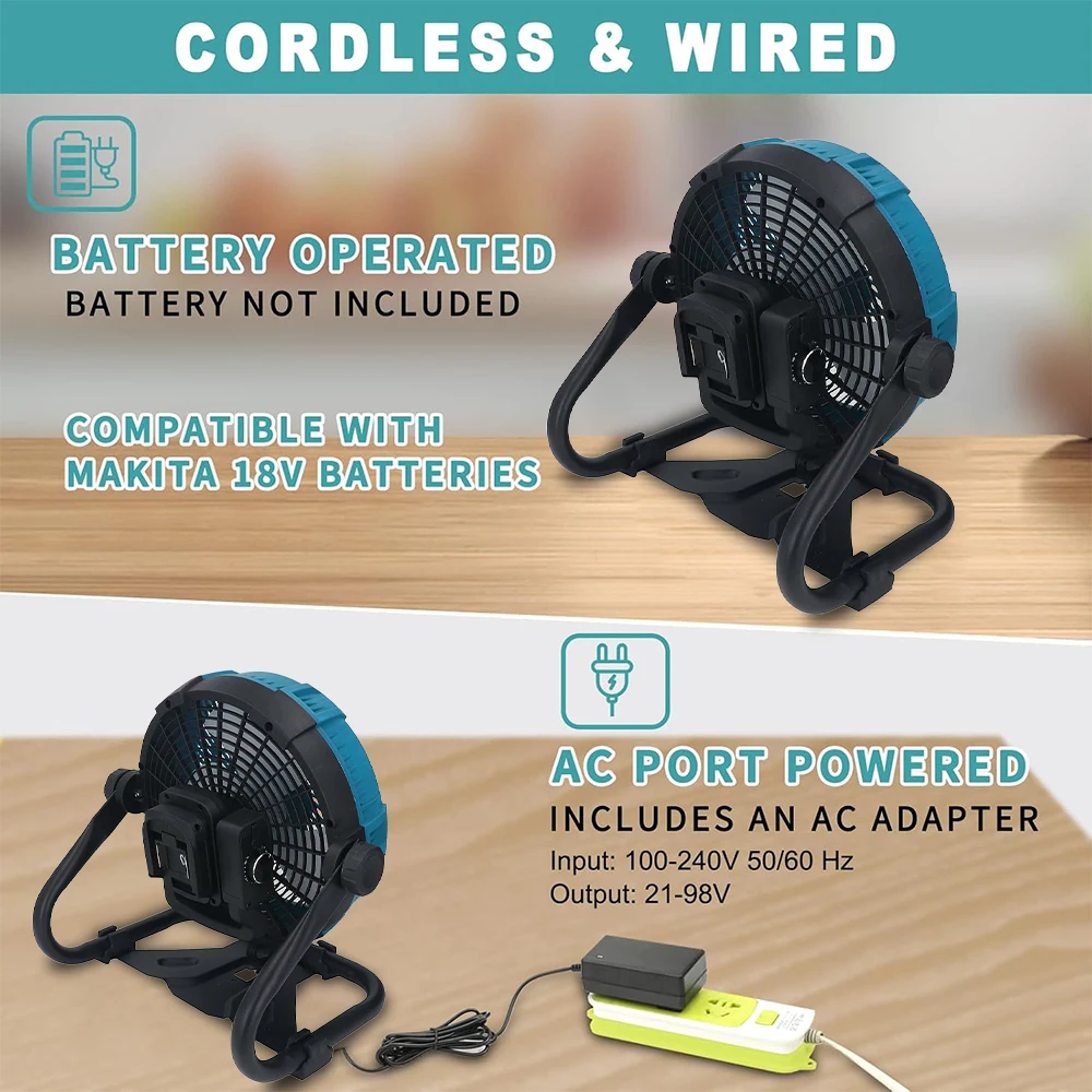 Ventilador de acampamento portátil alimentado ventilador de chão de mesa para makita 18v 20v bateria de lítio (sem bateria) ventilador recarregável resistente de 12 polegadas