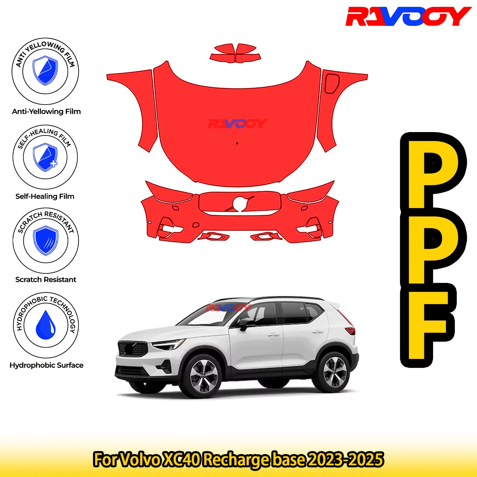 

For Volvo XC40 Recharge base 2023-2025 Glossy Matte Black Precut front PPF Kit Paint Protection Film
