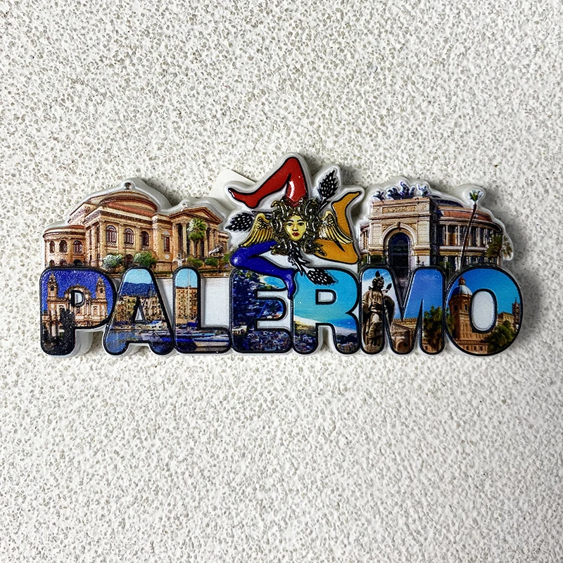 Sicilian capital Palermo Tourist souvenirs Home decor items Crafts Letters, Architectural landscapes 3D stereo magnetic fridge m