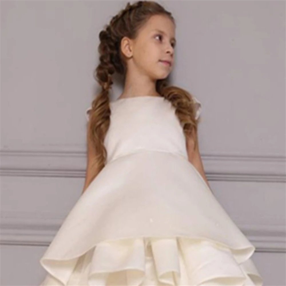 First Communion Dresses Simple Layered Ruffles Little Princess Flower Girl Dress Wedding Party Ball Prom Beauty Pageant Wear