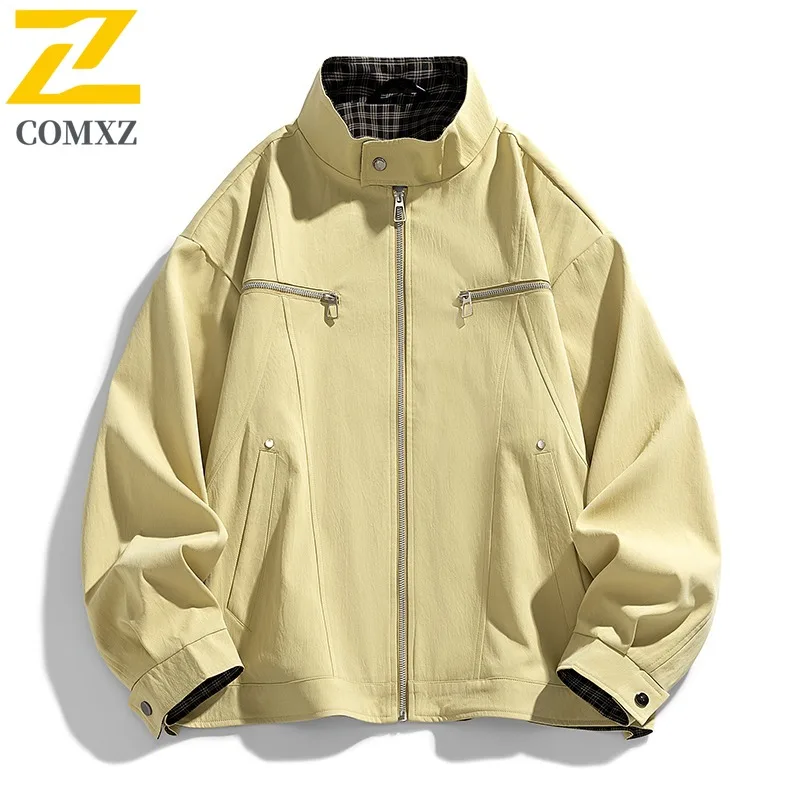 

COMXZ 2025 Korean-Style Stand-Up Collar Jacket for Men Spring and Autumn Plus-Size Coat for Men Sporty and Casual Trendy Jacket