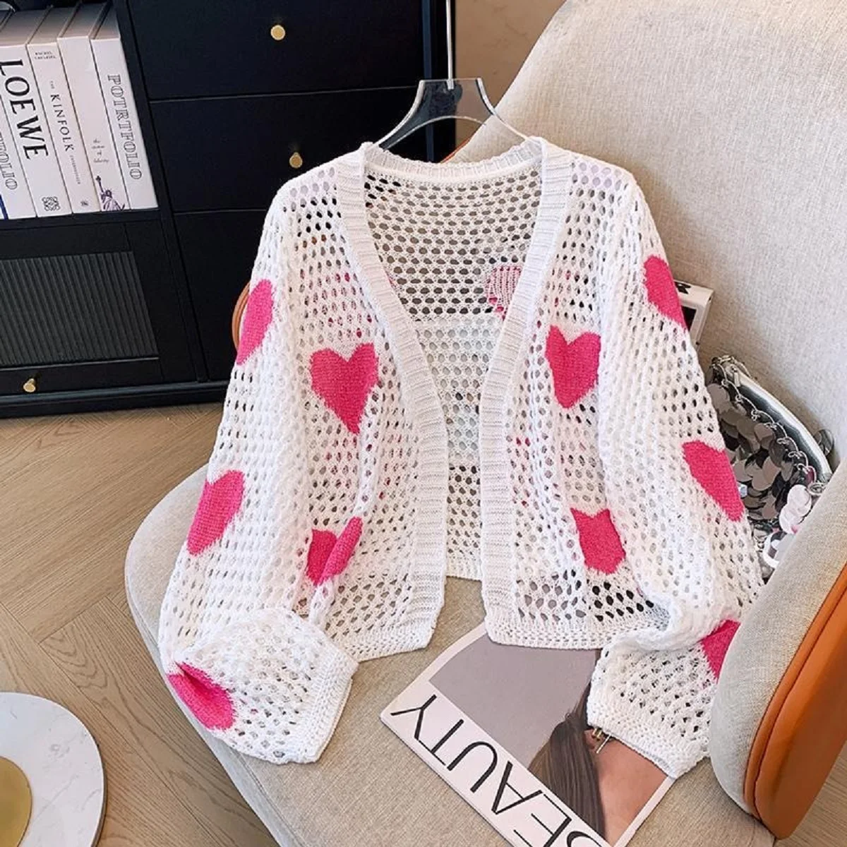 V Neck Cropped Cardigan Women Long Sleeve Twist Knitted Sweater Spring Summer  Keep Cool  Korean Fashion Jacket Cardigan