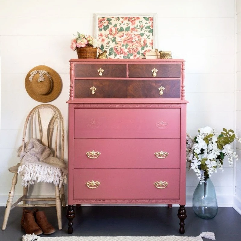 

French retro solid wood porch cabinet American retro pink decorative cabinet small apartment wall display cabinet