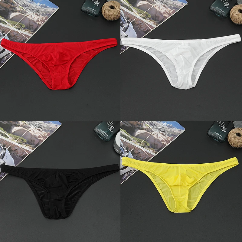 Sexy Underwear Breathable Low-Waist Men\'s Panties Skinny Ice Silk Mini Briefs Bikini Underpants Ultra-Thin Transparent Lingerie