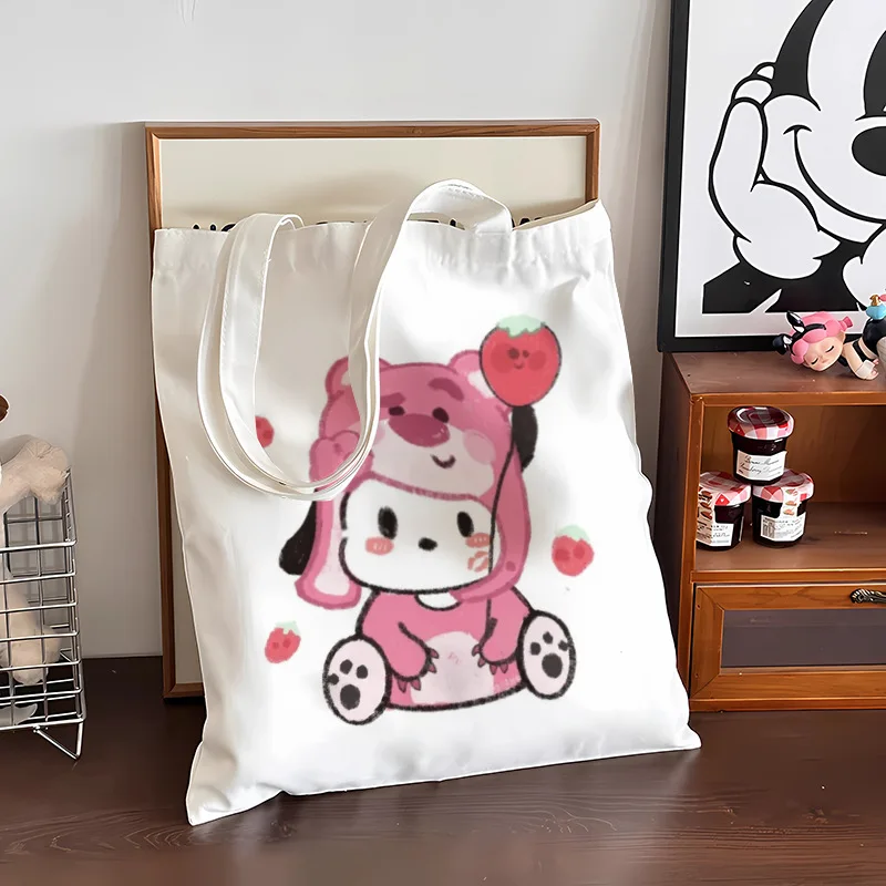 Sanrio Pochacco Canvas Bag Versatile Streetwear Funny Commuter Shoulder Bag Harajuku Stylish Hip Hop Outdoor Vintage Handbag