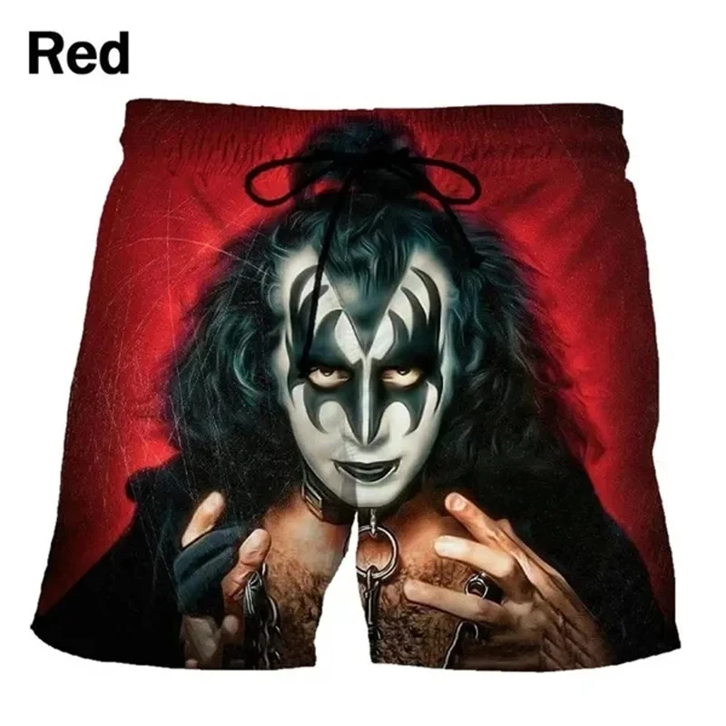 Hard Rock KISS Band Love Gun Men\'s Beach Shorts Cool 3D Heavy Metal Plate Swimwear Men\'s Swimming Shorts Hip Hop Ice Shorts 2024