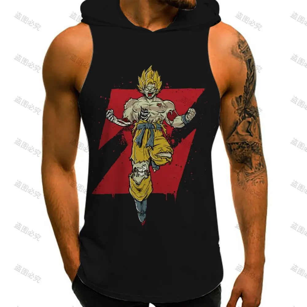 Top Oversized Dragon Ball Z Men's Clothing Trend Vest With Hood Gym Fashion Essentials Super Saiya High Quality Harajuku Style