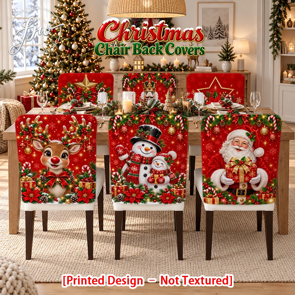2/4/6pc Christmas Chair Back Covers Festive Santa Reindeer Snowman Xmas Dining Chair Slipcovers for Holiday Party Home Decor