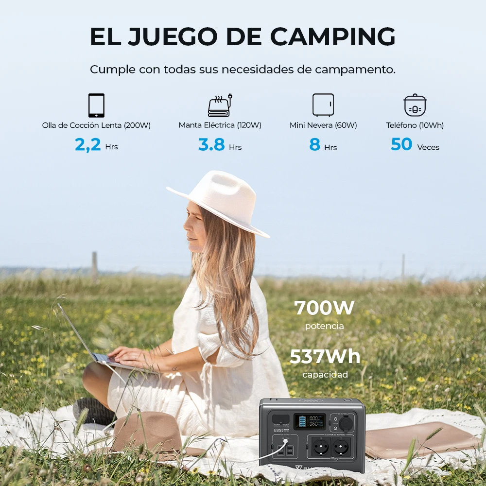 Imagem -02 - Portable Power Station Lifepo4 Bateria Gerador Solar Fonte de Alimentação para Outdoor Camping Fish 700w 537wh Bluetti-eb55