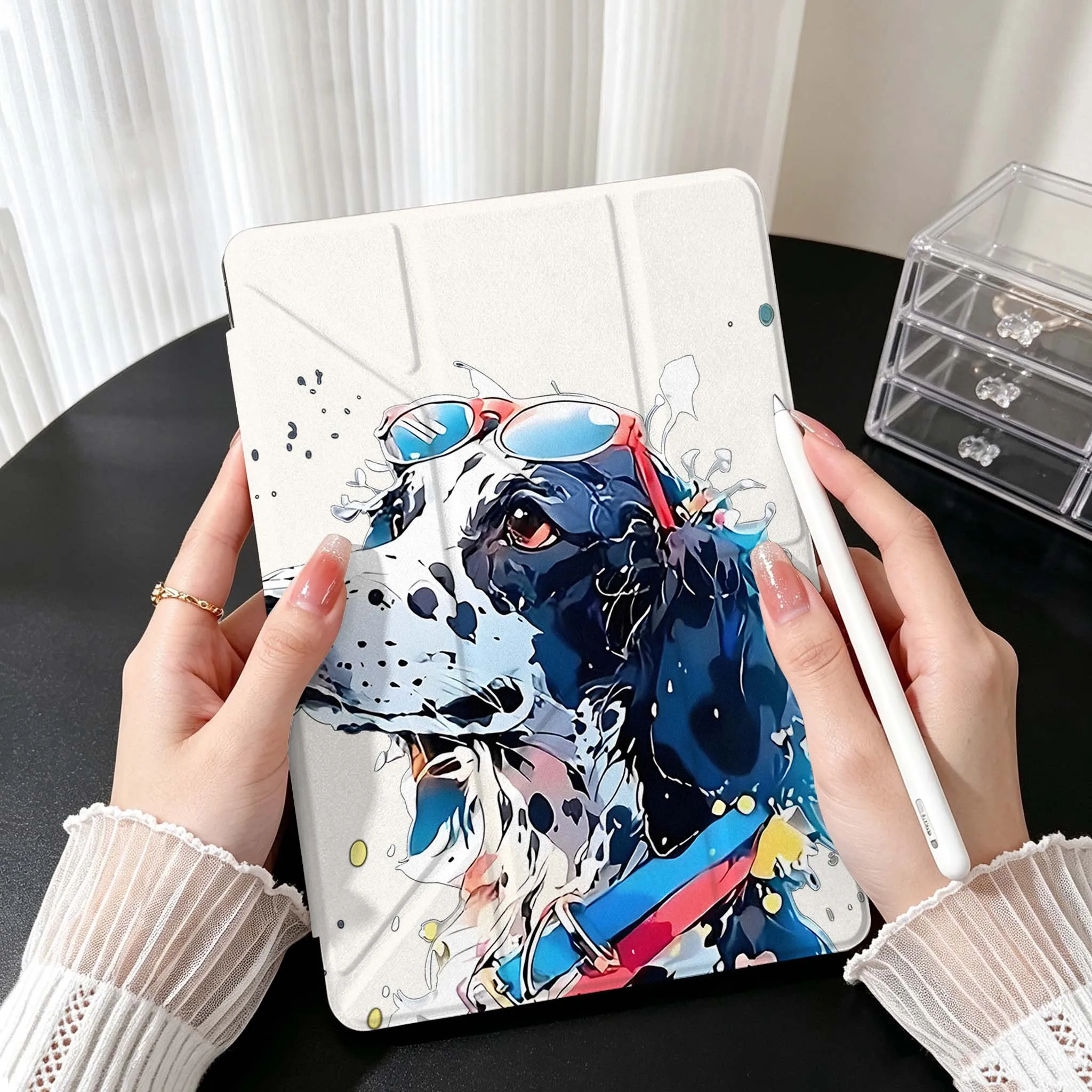 Cartoon Color Dog For Samsung Galaxy Tab A9 A8 A11 S6 S7 S8 S9 S10 FE Plus Lite Transparent Y-Shaped Folding Tablet Case