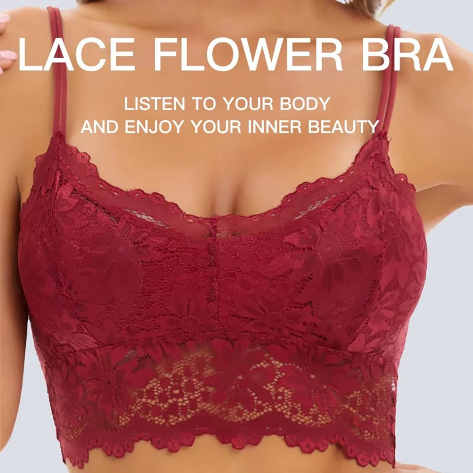 Women Lace Bras Top Comfortable Bralette Solid Color Sexy Underwear Vest Female Hollow Out Wireless Lingerie Seamless Bra