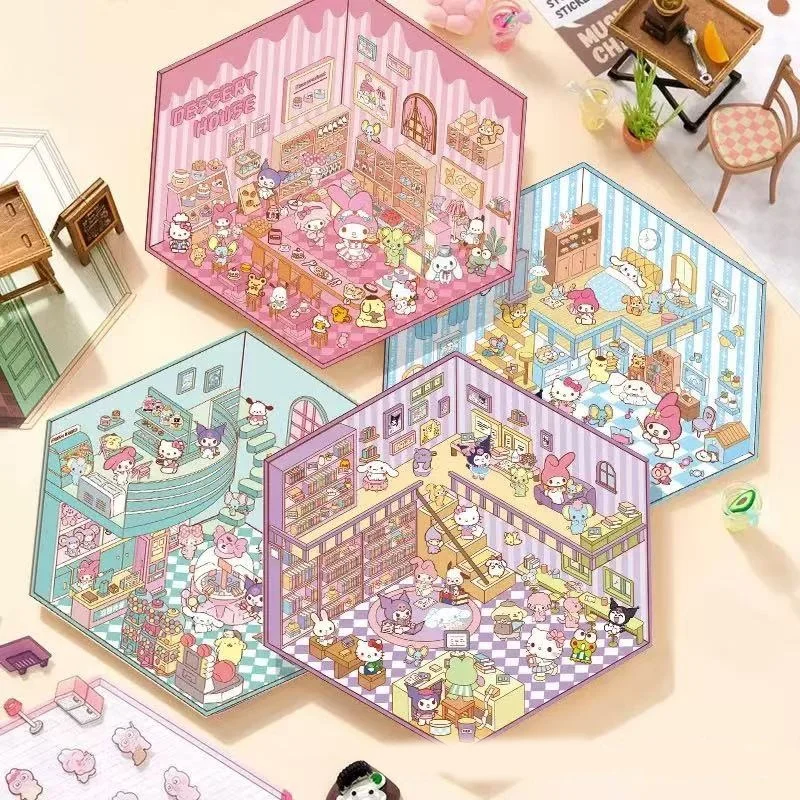 1set Cartoon Sanrio Multiple Choice 3D Stickers DIY Three-dimensional Cabin Scene Stacking Pasting Hand Account Sticker Kids Toy