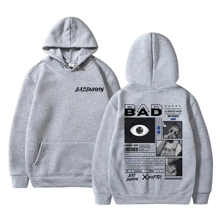 Sudadera con capucha con estampado gráfico de rapero Bad Bunny Album X 100per para hombre y mujer, ropa de calle Vintage de Hip Hop, Jersey informal
